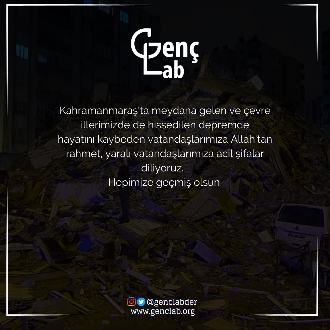 Kahramanmaraş’ta meydana gelen ve çevre illerimizde de hissedilen depremde hayatını kaybeden vatandaşlarımıza Allah’tan rahmet, yaralı vatandaşlarımıza acil şifalar diliyoruz. Hepimize geçmiş olsun.