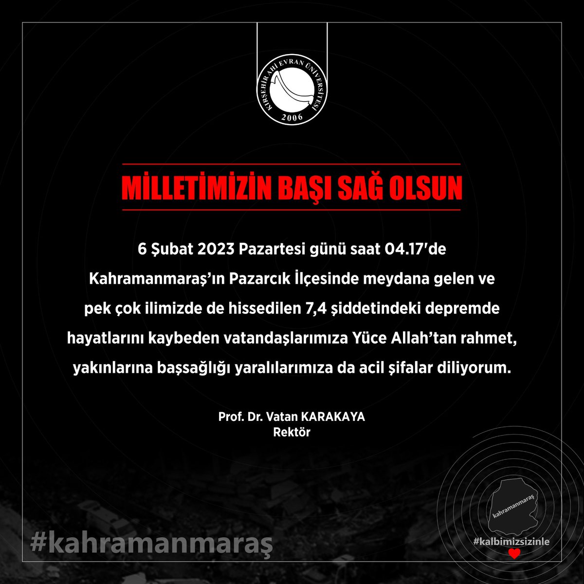 ahievranedutr's tweet photo. Milletimizin Başı Sağ Olsun

#KAEÜ #KırşehirAhiEvranÜniversitesi #Kırşehir #Deprem https://t.co/nWnqGrPYTw