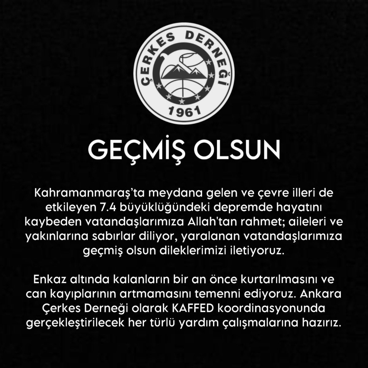 Kahramanmaraş’ta meydana gelen ve çevre illeri de etkileyen 7.4 büyüklüğündeki depremde hayatını kaybeden vatandaşlarımıza Allah'tan rahmet; aileleri ve yakınlarına sabırlar diliyor, yaralanan vatandaşlarımıza geçmiş olsun dileklerimizi iletiyoruz.  #deprem