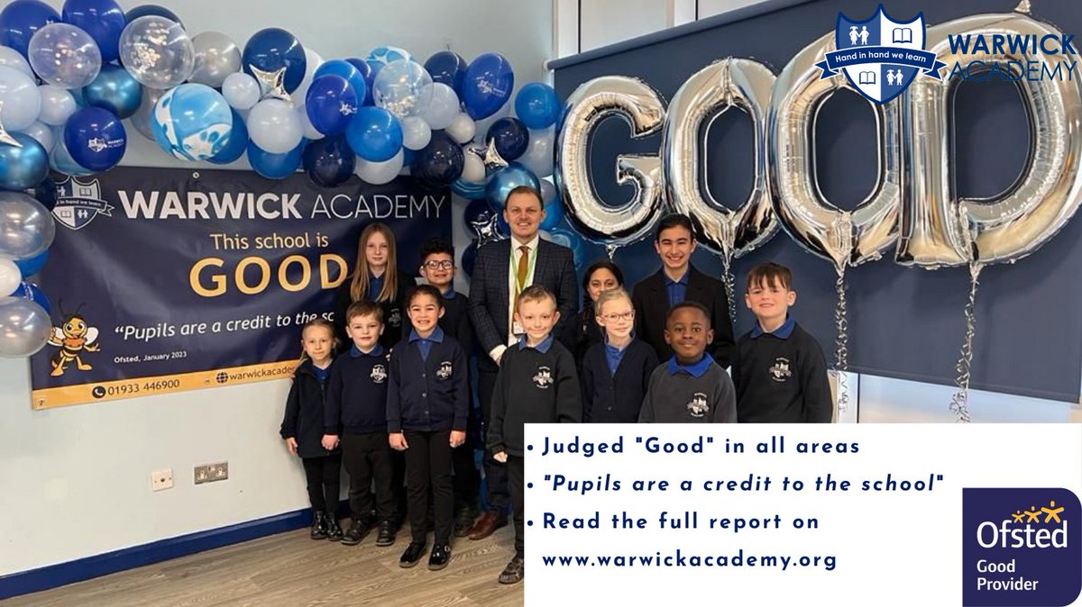 For the first time ever - Warwick Academy in Wellingborough is judged "Good" by Ofsted! Hugely proud of the team, pupils and our community for the hard work and support to transform this great school. Contact @DaleJukes or <a href="/AaronLionLearn/">Aaron Wright</a> to find out more! Whoo!!