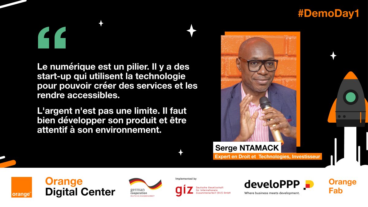 Orange_Cameroun's tweet image. 🚀Orange Fab Cameroun - DemoDay1🚀

&quot;Le numérique est un pilier. Il y a des start-up qui utilisent la technologie pour pouvoir créer des services et les rendre accessibles.&quot;

Serge NTAMACK, Expert en Droit et Technologies, Investisseurs

#DemoDay1  
#OrangeFab  
#ODCCMR
