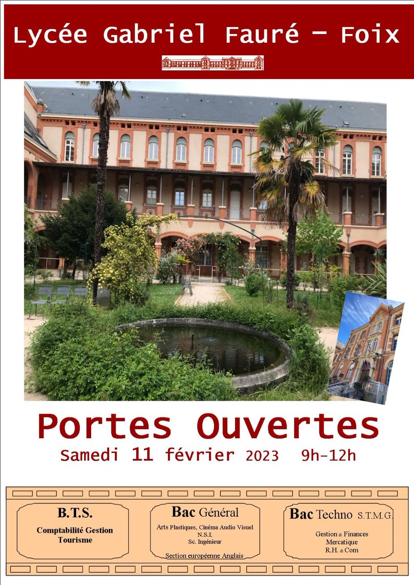 acTlseEG: RT <a href="/NCoumes/">NCoumes</a>: Venez découvrir tous les enseignements de spécialité et toutes les formations post baccalauréat #BTSTourisme #BTSCG du lycée Gabriel Fauré FOIX Samedi 11 février de 9 h à 12 h 00 @cdilgf <a href="/acTlseEG/">EGTlse</a> <a href="/btstourismefoix/">BTS Tourisme Foix</a> <a href="/BrigitteMarck/">MARCK Brigitte</a> <a href="/p/">P.</a>…