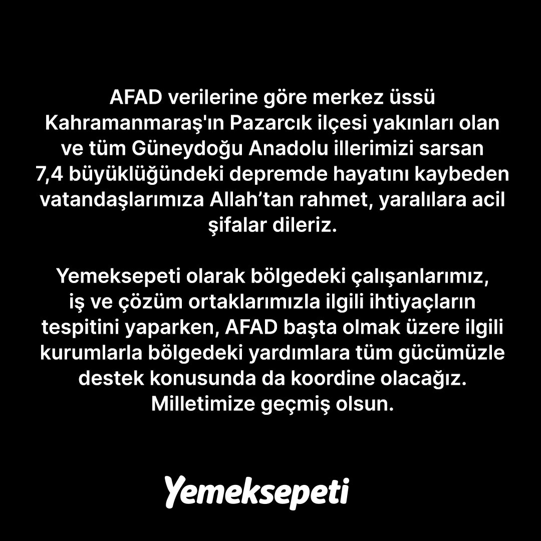 yemeksepeti's tweet photo. Milletimize geçmiş olsun. https://t.co/nWl0p50OgV