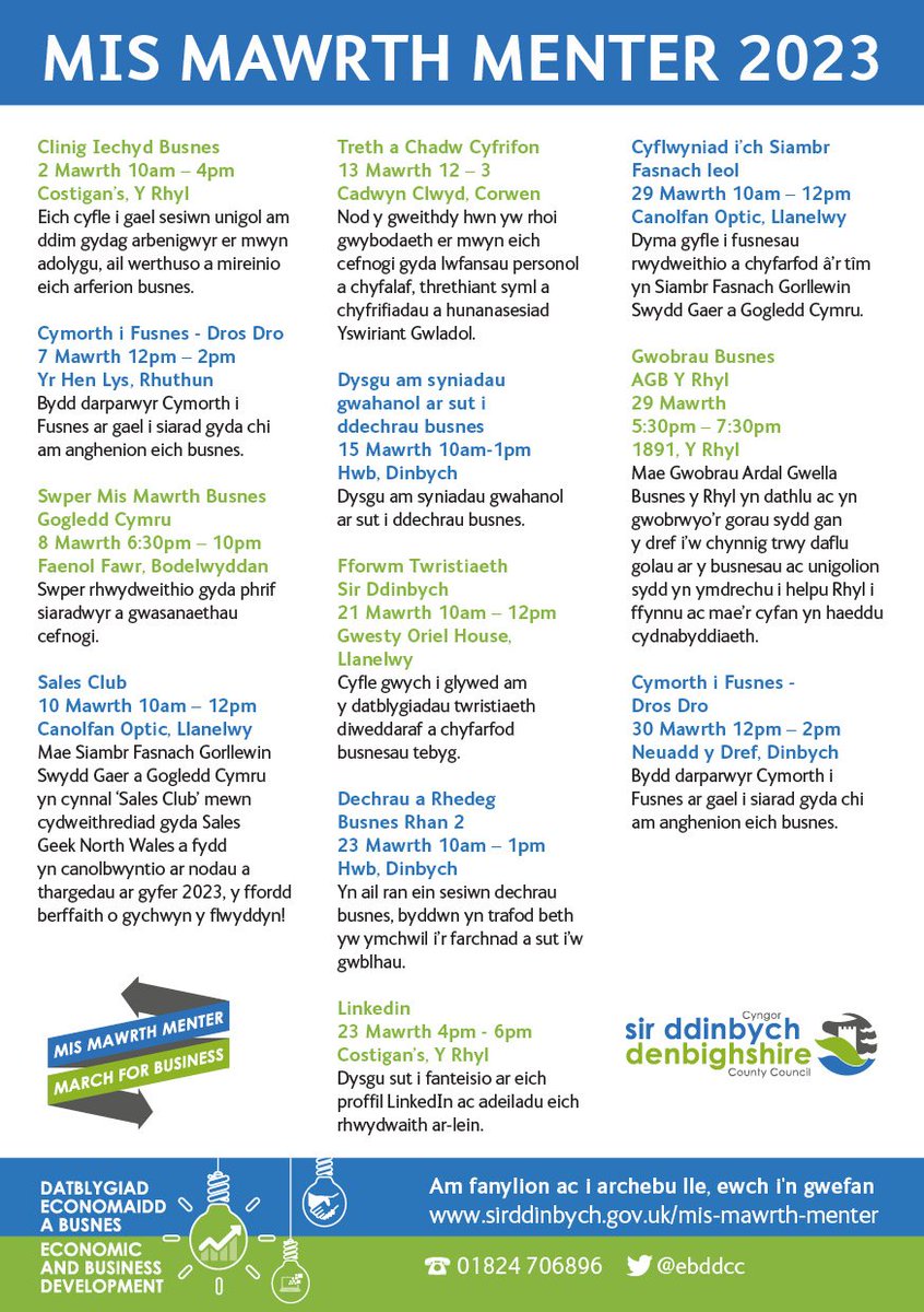 Mis Mawrth Menter 2023
bit.ly/3X97otk
#busnes #sirddinbych