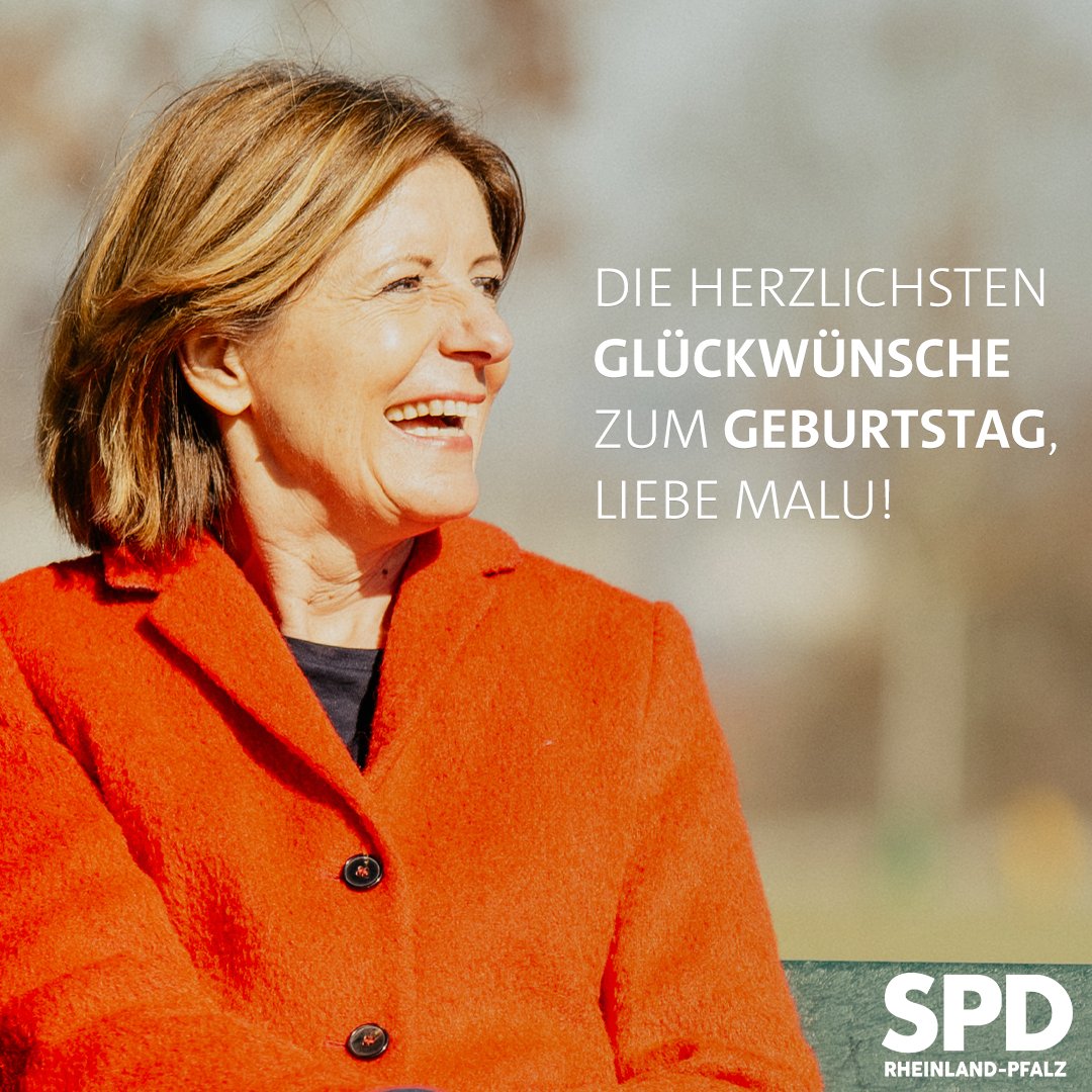 spdrlp's tweet photo. Liebe Malu #Dreyer, die allerherzlichsten Glückwünsche zu Deinem #Geburtstag vom gesamten Team der #SPD #RLP. 💐 Viel Glück, Zufriedenheit und einen wunderbaren Tag! ☀️ https://t.co/9TCwSohejp