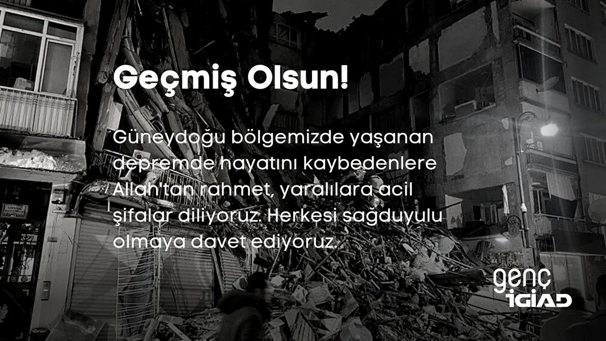 #GeçmişOlsun Afet sonrası bilgi akışı içerisinde herkesi sağduyulu olmaya ve sorumlu davranmaya davet ediyoruz.

#Deprem #Gaziantep #Kahramanmaraş #Malatya #Hatay