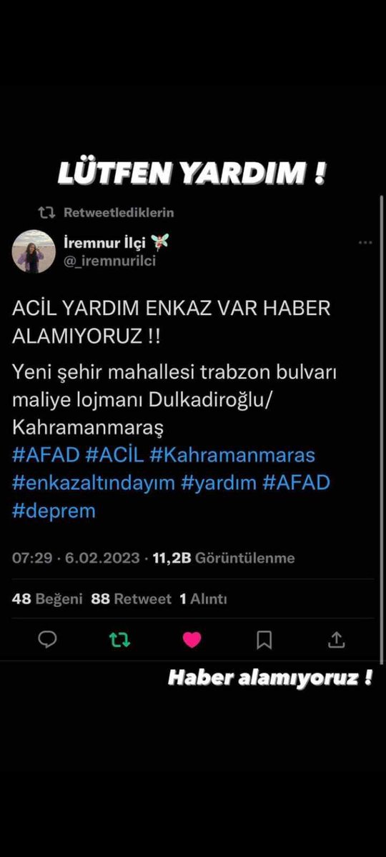 <a href="/apo_siyar21/">Apo ✹</a> Arkadaşımın ailesi göçük altında olabilir lütfen dikkate alın