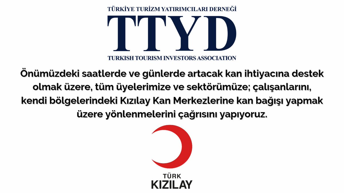 ttyd_tr's tweet photo. Önümüzdeki saatlerde ve günlerde artacak kan ihtiyacına destek olmak üzere, tüm üyelerimize ve sektörümüze; çalışanlarını, kendi bölgelerindeki Kızılay Kan Merkezlerine kan bağışı yapmak üzere yönlenmelerini çağrısını yapıyoruz.

https://t.co/M8Nhc2ZXBS

#deprem https://t.co/qtHoy57qRD