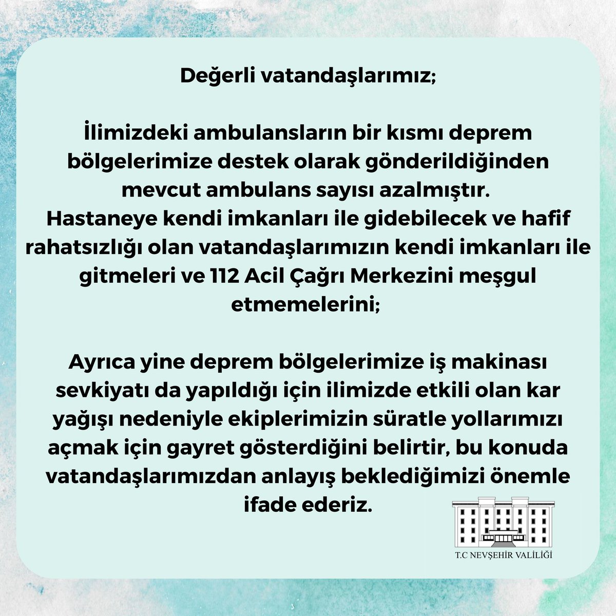 📌İlimizdeki ambulans ve yol durumu ile ilgili bilgilendirme; ⤵️