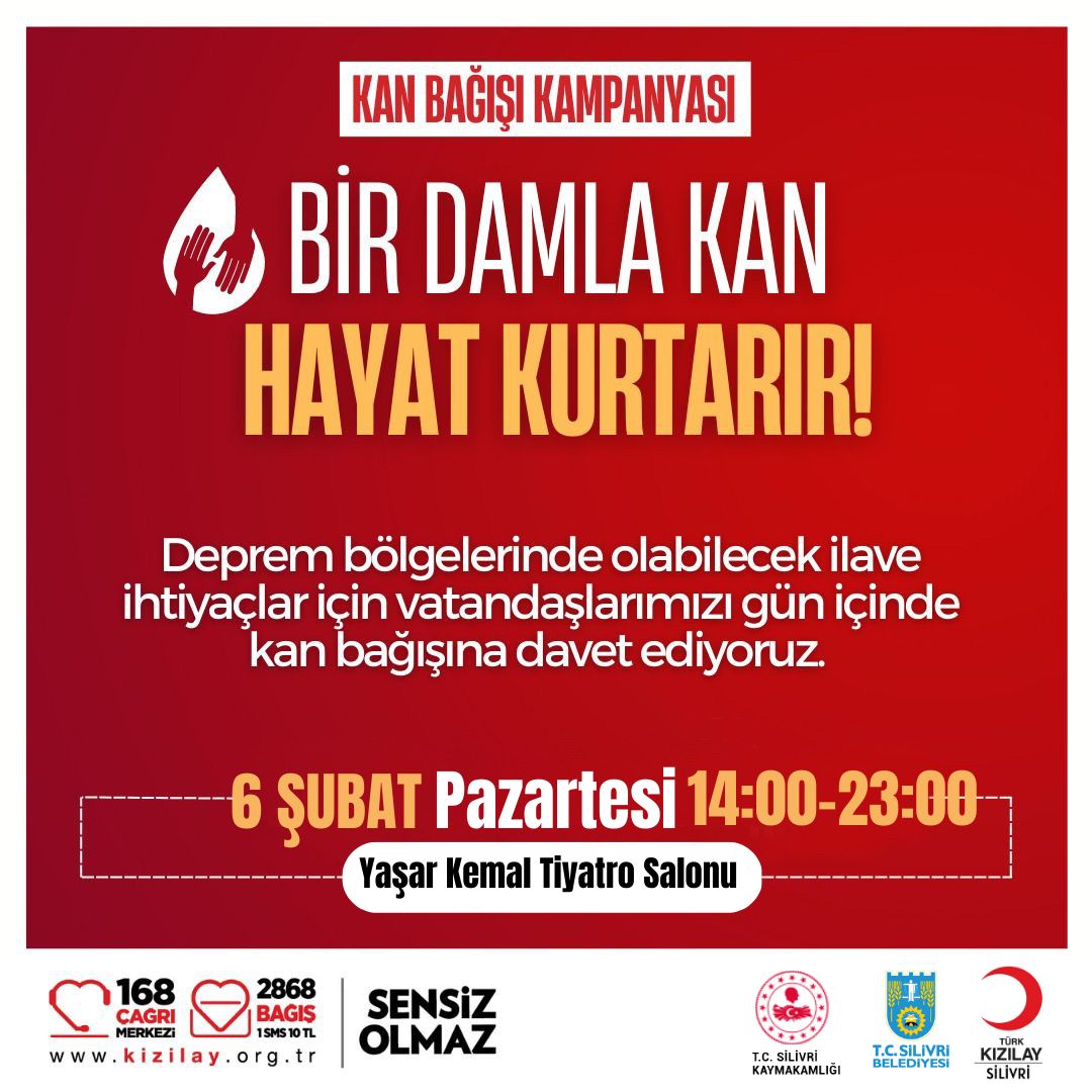 Bir Damla Kan Hayat Kurtarır❗️

Deprem bölgesine kan bağışı destekleri bekleniyor.

📍Yaşar Kemal Tiyatro Salonu
🕙14.00-23.00