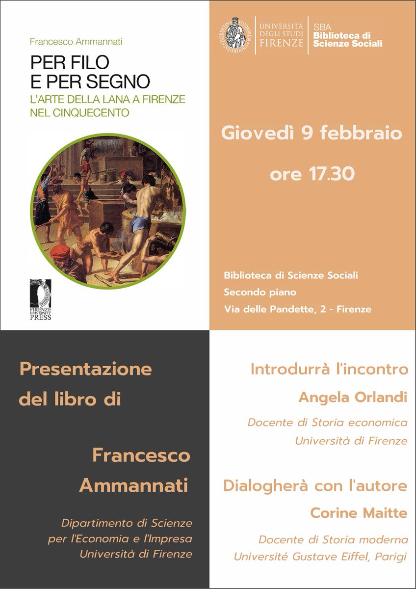 is.gd/j7PMyO

A riprova che certi libri non invecchiano, al contrario dei propri autori, giovedì 9 febbraio alle 17.30, presso la Biblioteca di Scienze Sociali (aka Biblioteca Unifi Novoli) si parla ancora di lana, di panni, di Firenze, di Cinquecento.
<a href="/UNI_FIRENZE/">Università di Firenze</a>