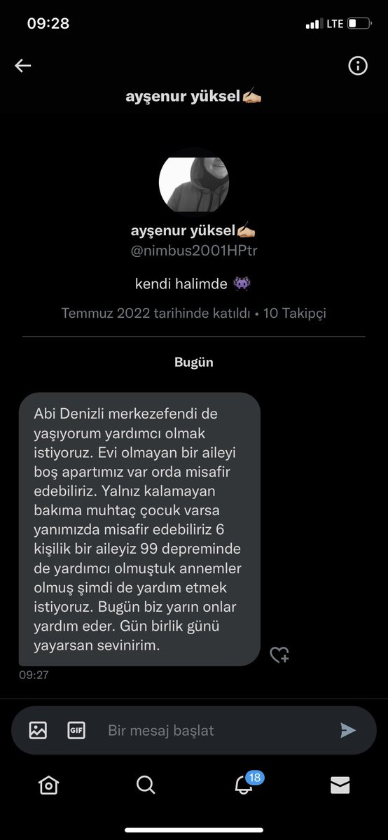 Kendisine ulaşabilirsiniz #DEPREM