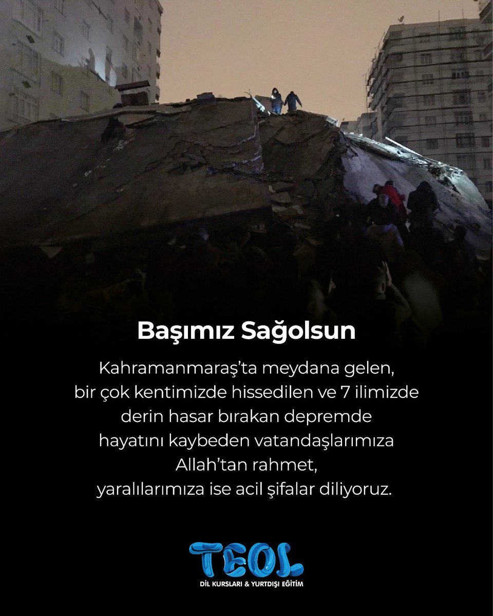 🇹🇷Kahramanmaraş’ta meydana gelen, bir çok kentimizde hissedilen ve 7 ilimizde derin hasar bırakan #deprem nedeniyle hayatını kaybeden vatandaşlarımıza Allah’tan rahmet, yaralılarımıza ise acil şifalar diliyoruz🙏🏻

Başımız Sağolsun🇹🇷