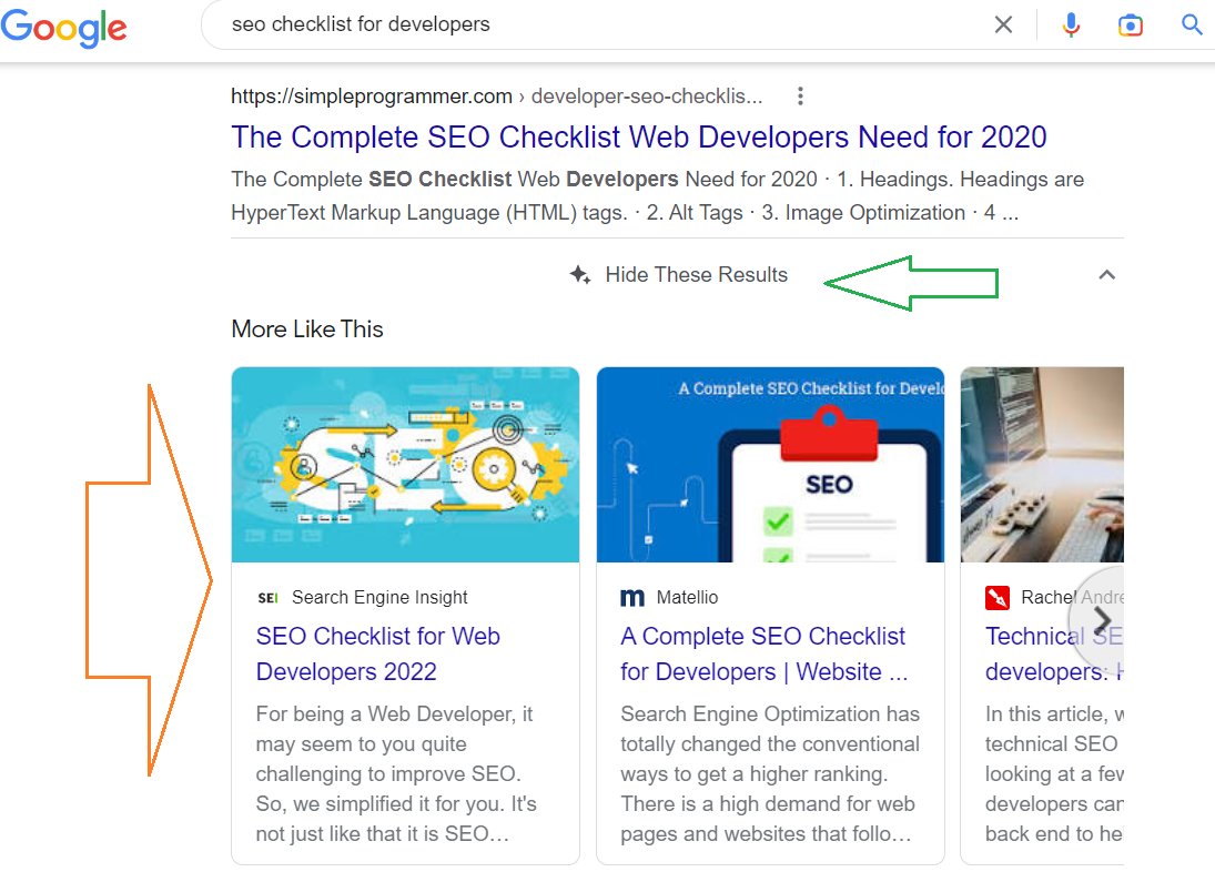 AbhisheK Kasaudhan (@abhikasaudhan) on Twitter photo Hi <a href="/rusty/">Russell Slater</a>, <a href="/JohnMu/">John 🧀 ... 🧀</a> <a href="/glenngabe/">Glenn Gabe</a>, Is #Google Testing "See More Results Like This" and "Hide These Results" for Desktop and Mobile search?
More Visibility to the content on Same Topic from Different Publisher. Hi <a href="/rusty/">Russell Slater</a>, <a href="/JohnMu/">John 🧀 ... 🧀</a> <a href="/glenngabe/">Glenn Gabe</a>, Is #Google Testing "See More Results Like This" and "Hide These Results" for Desktop and Mobile search?
More Visibility to the content on Same Topic from Different Publisher.