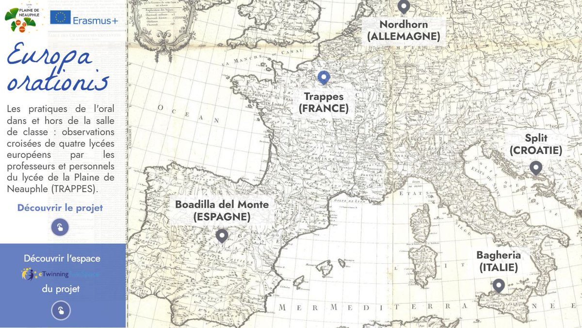 #1jour1projet
Un projet #ErasmusPlus sur les pratiques de l'oral dans et hors de la salle de classe piloté par le lycée de la Plaine de Neauphle, Trappes : mobilités de personnels et observations croisées avec 4 lycées partenaires 🇪🇸🇮🇹🇩🇪🇭🇷. Inspirant !
➡️acver.fr/v-l