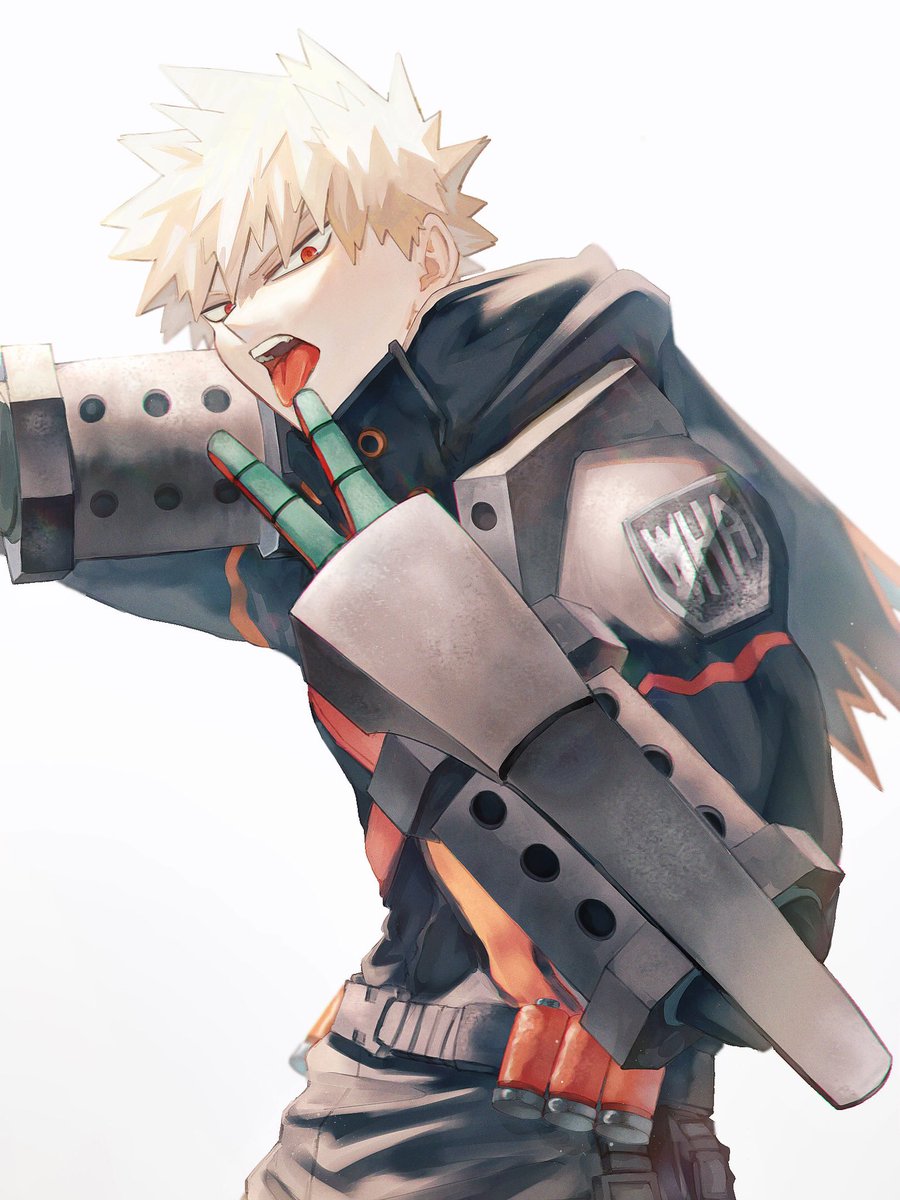 bakugou katsuki spiked hair male focus 1boy red eyes blonde hair tongue solo  illustration images