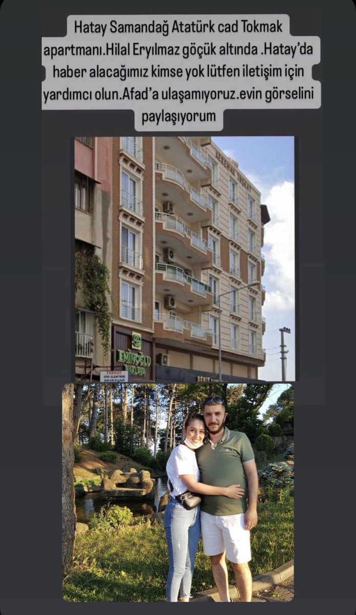 onermustafa's tweet photo. @Darkwebhaber HATAY Samandağ Atatürk Cad. Tokmak Apt. HİLAL ERYILMAZ göçük altında. Hatayda haber alacağımız kimse yok. Lütfen iletişim için yardımcı olun https://t.co/UWHC7eIM6c