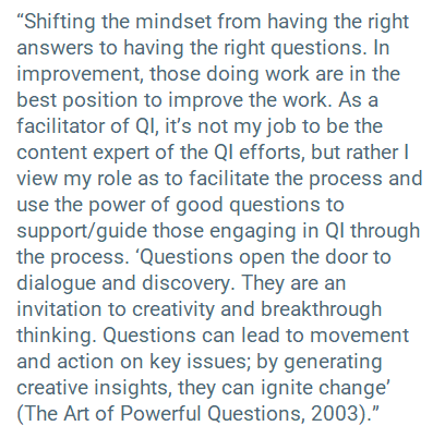 TeamQEH_QI's tweet photo. Top Tip #9: Never underestimate the power of a good question
@teamqeh #QITwitter #QualityImprovement #Quality #Improvement #Positivechange #change #modelforimprovement #nhs https://t.co/pYenwTnL7o