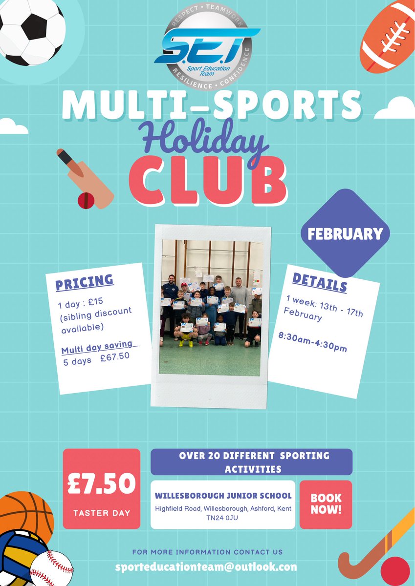 FEBRUARY MULTI-SPORTS HOLIDAY CLUB! 

Contact us to book your space.

SET | 🔵⚪️