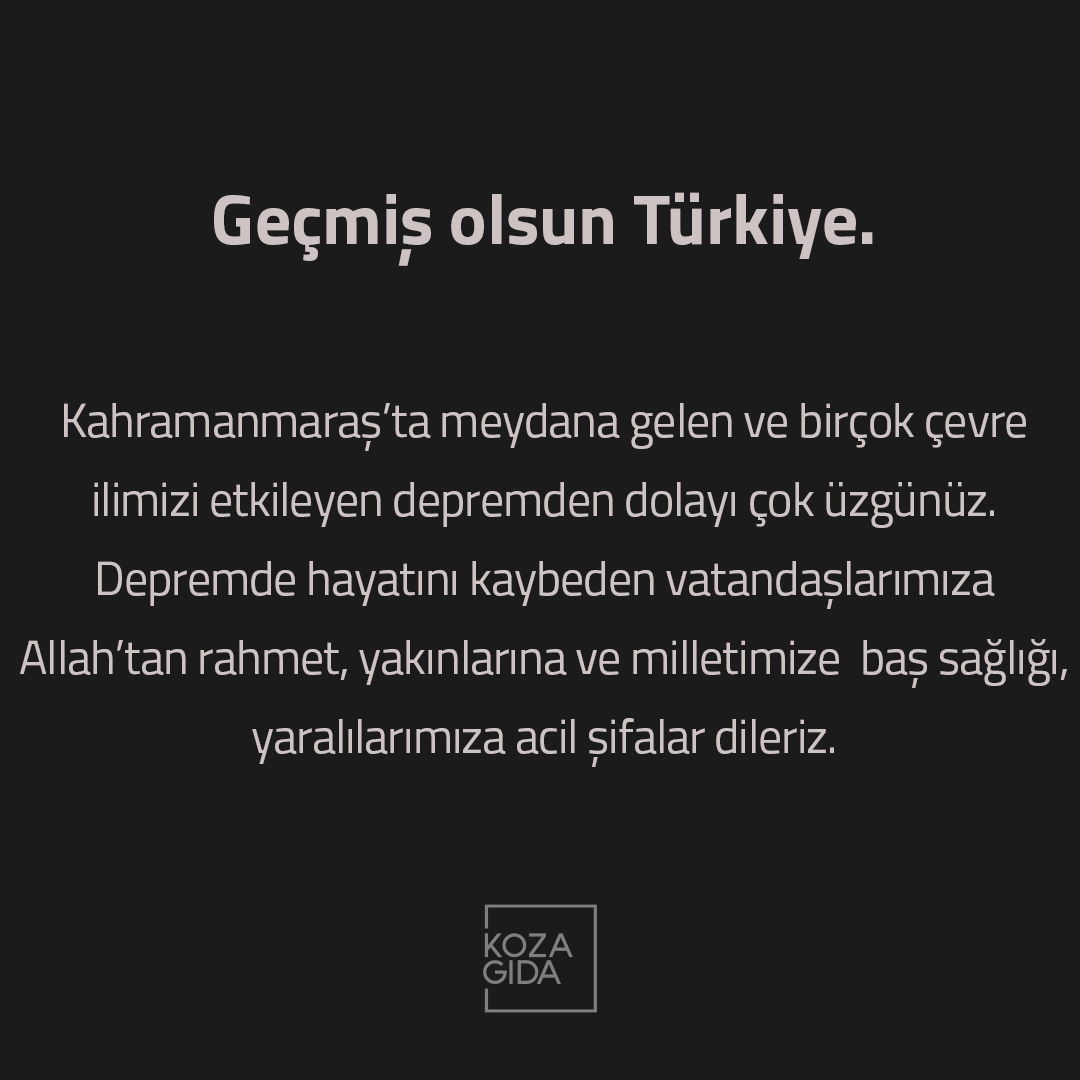KozaGida's tweet photo. Kahramanmaraş’ta meydana gelen ve birçok çevre
ilimizi etkileyen depremden dolayı çok üzgünüz.
Depremde hayatını kaybeden vatandaşlarımıza
Allah’tan rahmet, yakınlarına ve milletimize  baş sağlığı,
yaralılarımıza acil şifalar dileriz.
#deprem https://t.co/83VOr3q8oX