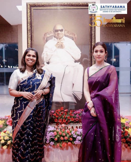 BrindaHere's tweet photo. #Nayanthara becomes the brand ambassador of #SathyabamaUniversity as they celebrate 35 years of excellence in the field of education .
In pic : Ladysuperstar with #MariazeenaJohnson
@NayantharaU #06thFebR https://t.co/nyyPIwYxoe