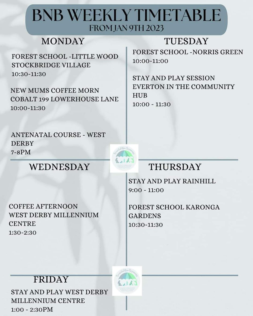 BNBeginnings's tweet image. Our latest timetable ❤️

Fire away with any questions!

#Liverpool #LiverpoolMums