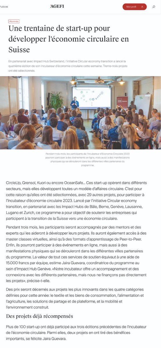 CE_Transition's tweet image. 🚨New article by AGEFI on the Circular Economy Incubator Program ! 3-minute read 👇

#CETransition #CircularSwitzerland #circulareconomy