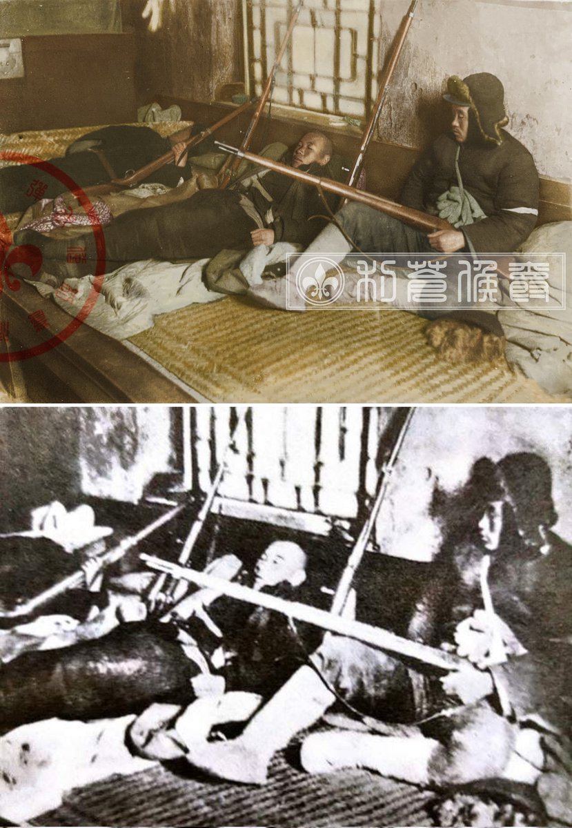 HGdsqss's tweet photo. 老照片上色👉在睡梦中绝不放开枪杆子的抗日英雄们👉1933年3月，国民政府宣布张学良下野，同年5月，国民政府与日寇签署了《塘沽协定》，迫于日本方面的压力，蒋强令解散东北民众抗日救国会，取缔民众抗日活动。救国会的解散使义勇军失去了最大的后援，孤立无援的义勇军的抗日活动越来越艰苦。 https://t.co/8xbIKESuKZ