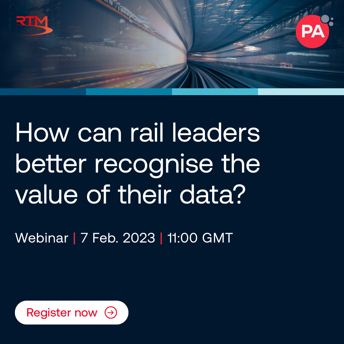 Don’t miss our webinar with @rtmnews tomorrow discussing how #rail leaders can move towards a world where #data is lifted beyond engineering to drive insight, value and resilience.

Register now to join us 👉 ow.ly/s2UK50MBTS0