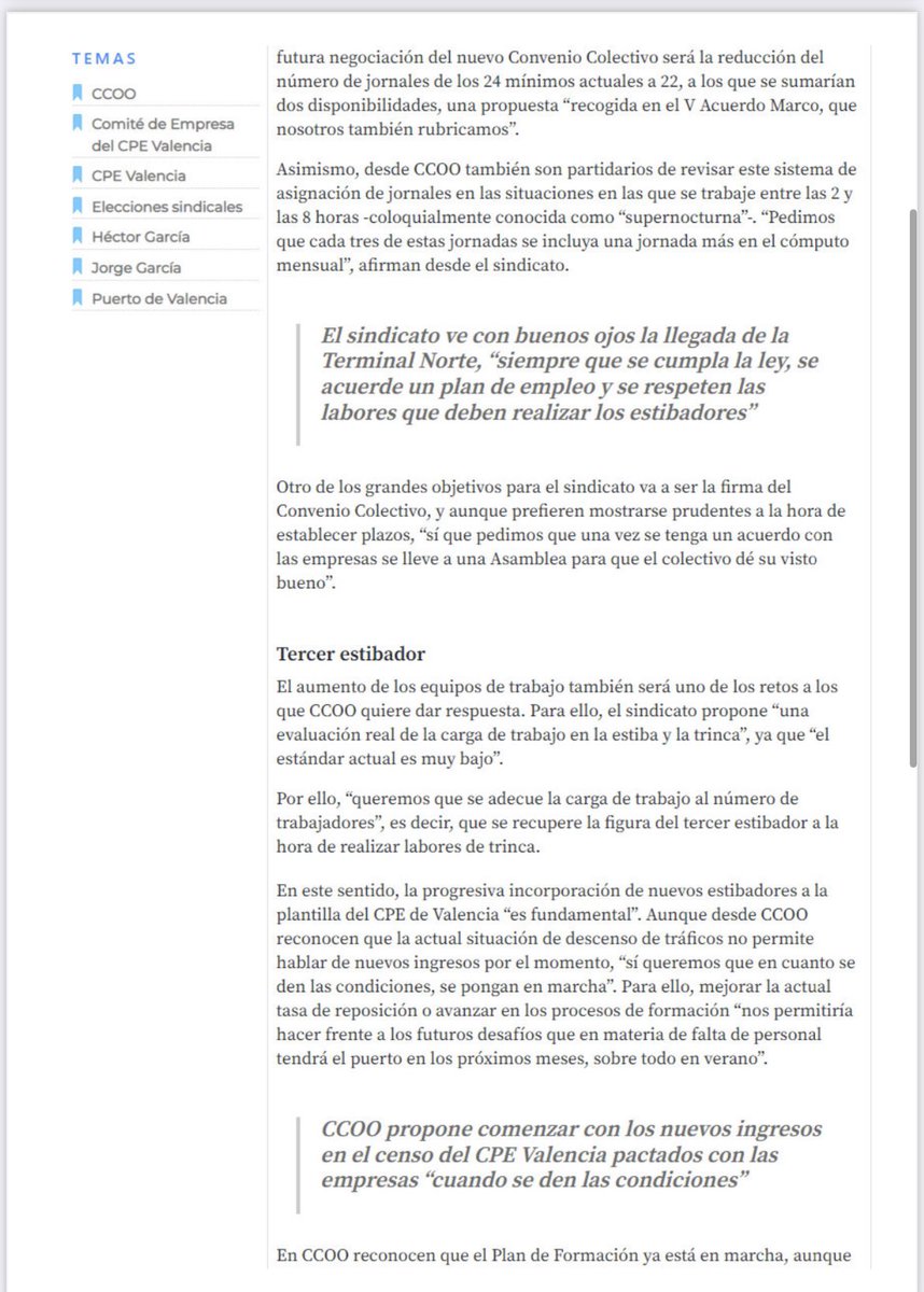 CCOOestibaVlc's tweet photo. Os dejamos por aquí la entrevista antes de elecciones de @raultarrega para @diariodelpuerto . 

“CCOO propone reducir la carga de trabajo de la estiba en Valencia a 22 jornadas mensuales” https://t.co/9YApbfh6YR