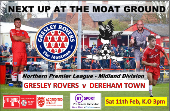 GresleyRovers's tweet photo. We need your support 👏👏

After Saturdays narrow defeat on the road at Sutton Coldfield our next game is a huge one as we host the side immediately above us in the table in @DerehamTown on Sat 11th Feb

Let’s get the Moat Ground rocking for this massive game in our season https://t.co/zcIETBbNOQ
