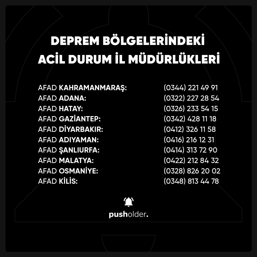 Deprem bölgelerindeki AFAD iletişim bilgileri: