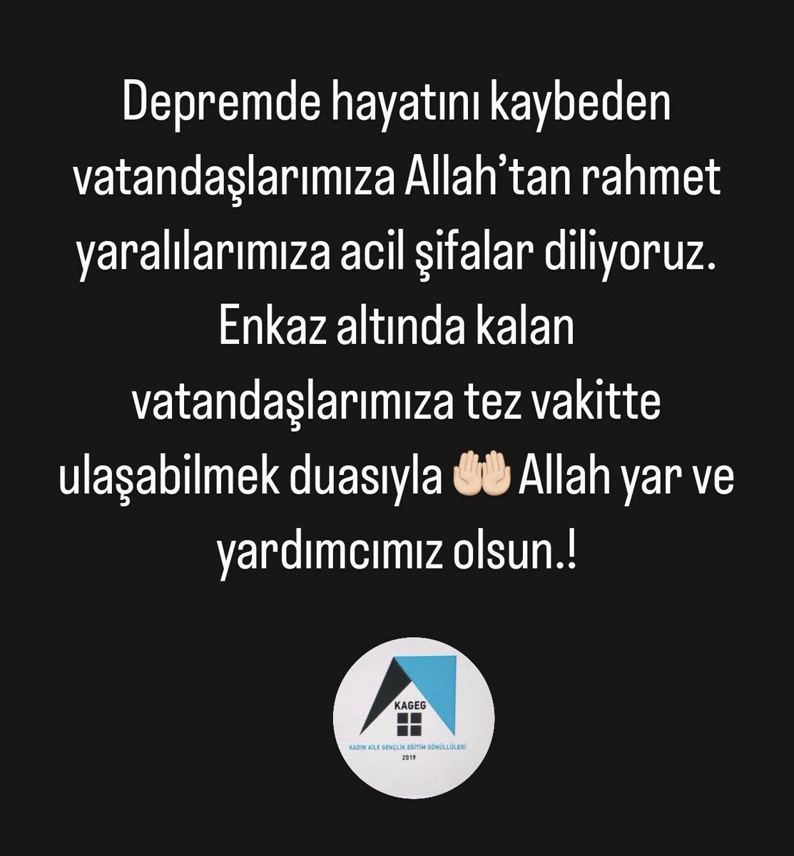 Depremde hayatını kaybeden vatandaşlarımıza Allah’tan rahmet yaralılarımıza acil şifalar diliyoruz. 
Enkaz altında kalan vatandaşlarımıza tez vakitte ulaşabilmek duasıyla 🤲🏻 Allah yar ve yardımcımız olsun.!
#Gaziantep #Kahramanmaras #ACİL #Turkey #sanliurfa #iskenderun #deprem