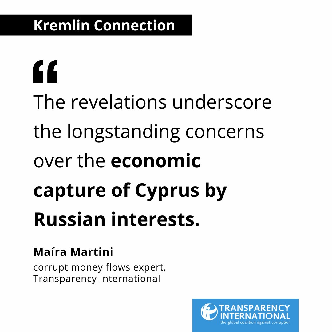 anticorruption's tweet photo. According to our colleague @mairarmartini, corrupt money flows expert, "the revelations underscore the longstanding concerns over the economic capture of Cyprus by Russian interests." 2/3
➡️ https://t.co/lwb6AKZmsn #KremlinConnection: https://t.co/HRDLiANVsy