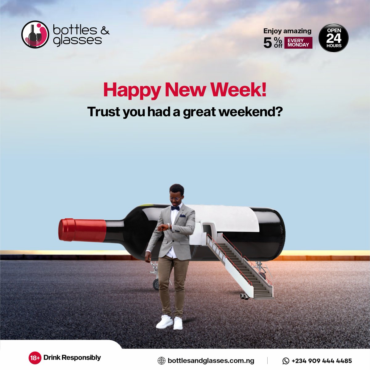 bottlesnglasses's tweet photo. Happy New week, it's a 5% off Monday on everything in-store 

To order, send a DM
or visit our website 👇🏾
🌐 https://t.co/m7Hu71JDVw

We deliver to your doorstep! 📦

+234 909 444 4485
📍 Plot 8, Kusenla road Ikate Lekki, Lagos

#bottlesandglasses #wine #winelover #happpynewweek https://t.co/pw61MJldIf