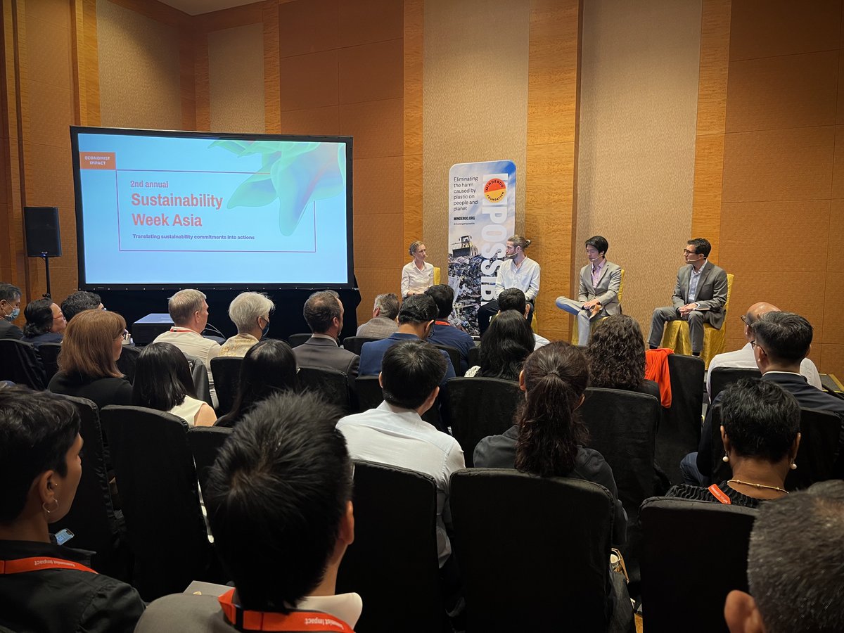 minderoo's tweet photo. The Plastic Waste Makers Index 2023 is now live!​

We launched this groundbreaking report at @EconomistEvents Sustainability Week Asia &amp; discussed our findings with Mervyn Tang, Rob Kaplan, Gillian Parker &amp; Dominic Charles.​

Read more: https://t.co/ZQZpx1fduJ https://t.co/2F27Yjui8i