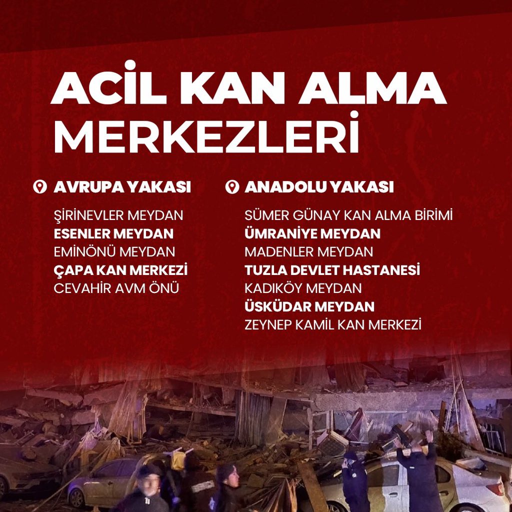 Kızılay'ımız deprem bölgesine ilave kan ve kan ürünleri sevkiyatı yapıyor.

Deprem bölgesi için vatandaşlarımızı Kızılay’a kan bağışı yapmaya davet ediyoruz.