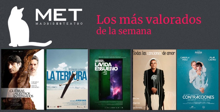 TEATROMADRID's tweet photo. #Losmasvalorados #teatro #Madrid ⭐️⭐️⭐️⭐️:
# 1 LAS GUERRAS DE NUESTROS ANTEPASADOS @TeatroBellasArt 
# 2 LA VIDA ES SUEÑO @TEATROCLASICO
 # 3 LA TERNURA @Teatro_Infanta  
# 4 TODAS LAS CANCIONES DE AMOR @TeatrosCanal
 # 5 CONTRACCIONES  @ElPavonTeatro
 https://t.co/1xt785MvHz https://t.co/kXXzPmwPis