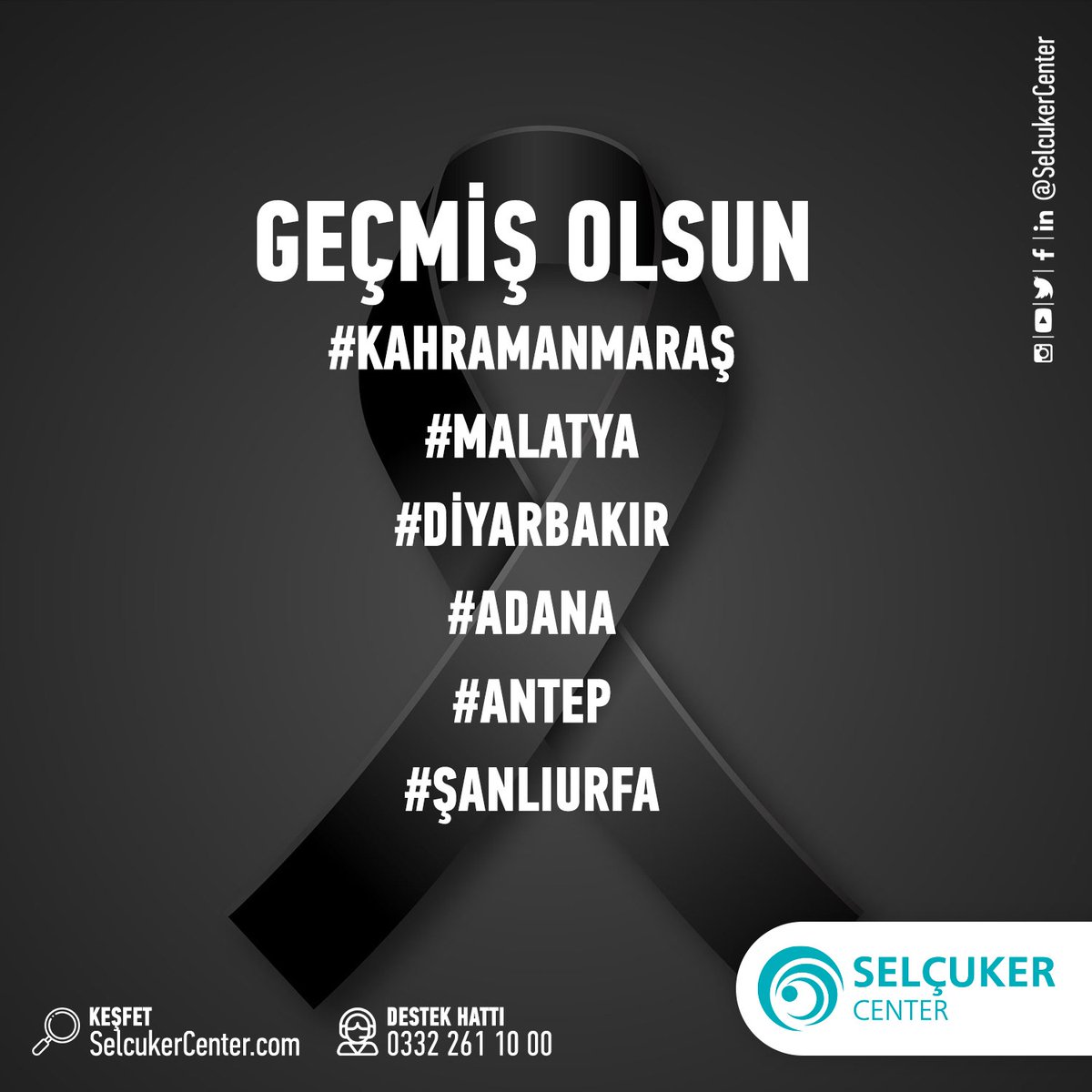 Kahramanmaraş merkezli ve çevre illerde de hissedilen depremde hayatını kaybeden vatandaşlarımıza Allah'tan rahmet, yaralanan tüm vatandaşlarımıza acil şifalar diliyoruz. Tüm Türkiye'nin Başı sağ olsun!

#Selçuker #SelçukerCenter #Deprem #KahramanMaraş #Diyarbakır #Malatya #Hatay