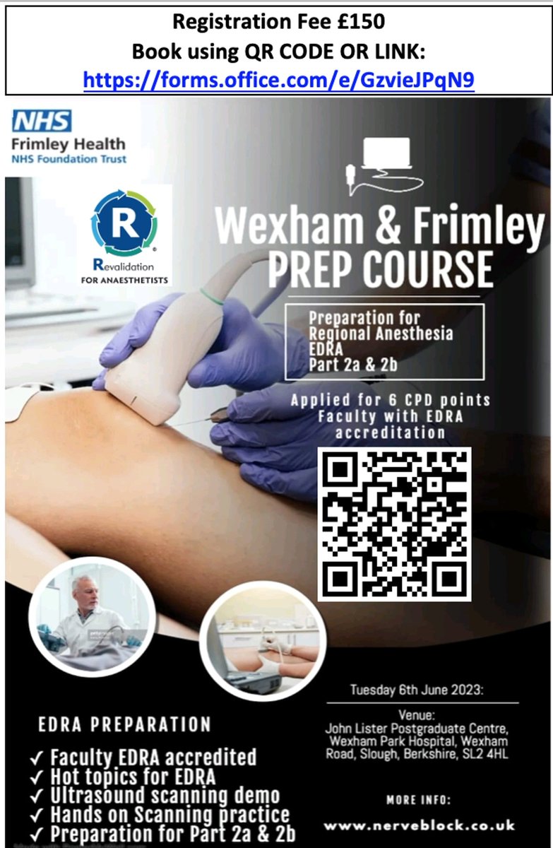 Dr Jawaad Saleem Malik (@dr_js_malik) on Twitter photo Pleased to announce the Wexham and Frimley Regional Anaesthesia Course: Updates on Regional Anaesthesia (RCoA CPD accreditation). Develop Hands-on-experience with scanning from head to toe and help to prepare for the EDRA Part 2 exams.<a href="/MadanNarayanan/">MadanKumar Narayanan</a> <a href="/bucksgasdoc/">Alex Cumberworth</a> <a href="/FhftMedical/">MedicalEducationFHFT</a> Pleased to announce the Wexham and Frimley Regional Anaesthesia Course: Updates on Regional Anaesthesia (RCoA CPD accreditation). Develop Hands-on-experience with scanning from head to toe and help to prepare for the EDRA Part 2 exams.<a href="/MadanNarayanan/">MadanKumar Narayanan</a> <a href="/bucksgasdoc/">Alex Cumberworth</a> <a href="/FhftMedical/">MedicalEducationFHFT</a>