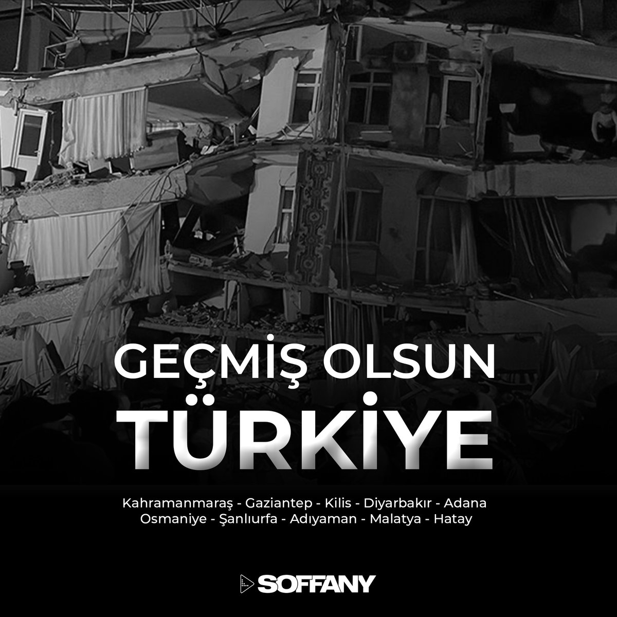 soffanycomtr's tweet photo. Kahramanmaraş'ta meydana gelen ve çevre illerde hissedilen #deprem den dolayı derin bir üzüntü içerisindeyiz. Hayatını kaybeden vatandaşlarımıza Allah'tan rahmet, yaralılara acil şifalar diliyoruz. #GeçmişOlsunTürkiye https://t.co/bEsO4hF6JJ