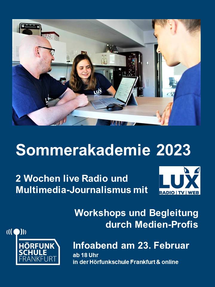Hoerfunkschule's tweet photo. Live im Radio moderieren, Nachrichten sprechen, als Reporterin und Reporter Videos drehen, Online-Artikel bauen und Social Media Posts absetzen: Beim #Infoabend am 23. Februar gibt´s alle Infos zum Multimedia-Praxisprojekt #Sommerakademie. Jetzt anmelden👇
https://t.co/bfeSlscYei https://t.co/TXEmXtVqcP