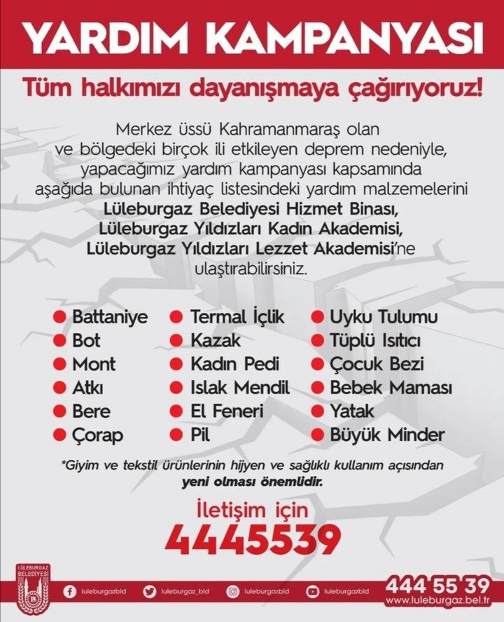 Kırklareli /LÜLEBURGAZ BELEDİYESİ
#deprem