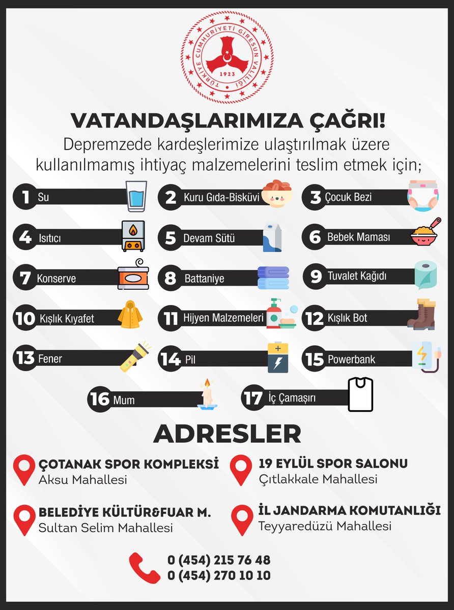 #deprem bölgelerinde acil ihtiyaç malzemeleri 
#giresun