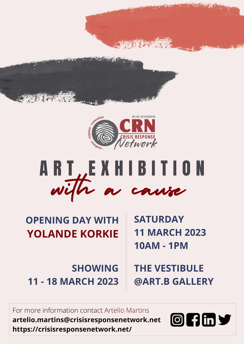 CrisisIci's tweet photo. Your official invitation to be apart of an Art Exhibition with a cause.
#art #artexhibition #withacause #funding #crisisresponse #crisis #humanitarianaid #getinvolved #disasterrelief #disasteraid #volunteer #raiseawareness #crisisresponsenetwork #humanitarian #nonprofit https://t.co/T83l5VBkXq