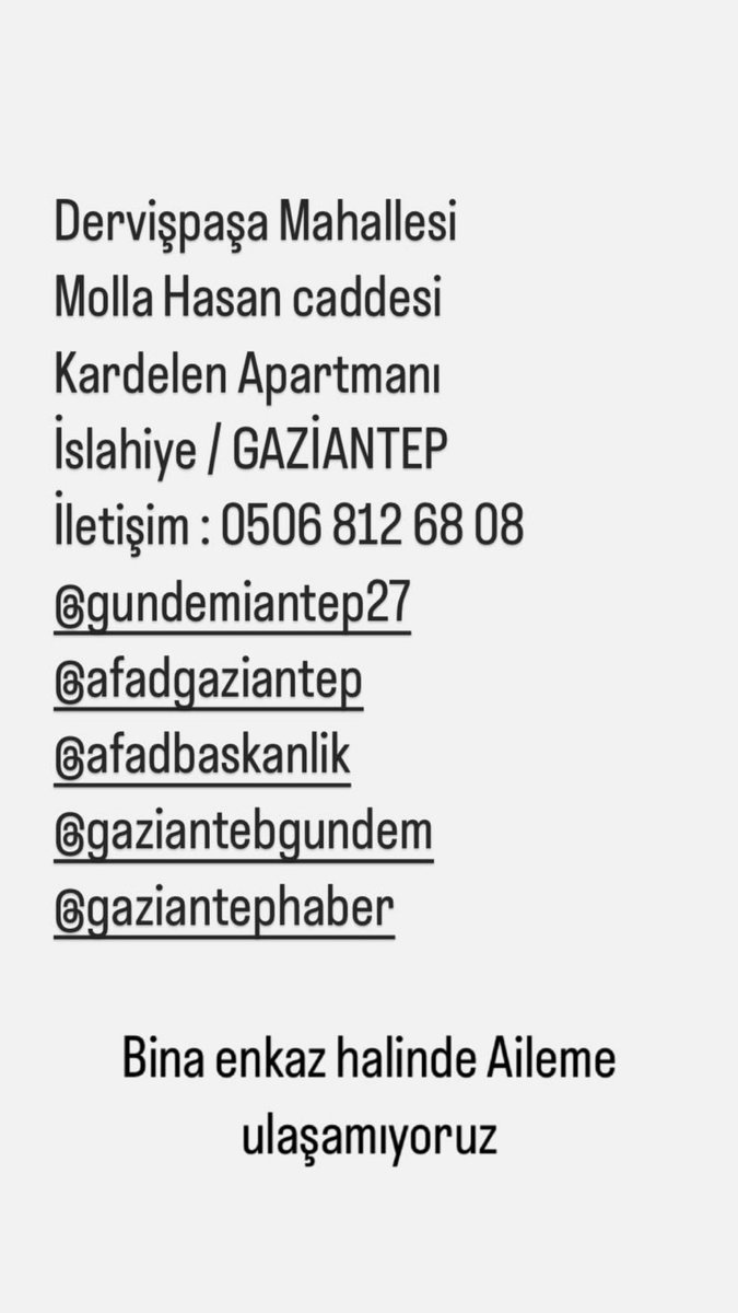 RdvanRt's tweet photo. @haluklevent ENKAZDAN SES ALINIYOR ACİL YARDIM BEKLENİYOR @haluklevent https://t.co/tACT1BHFMK