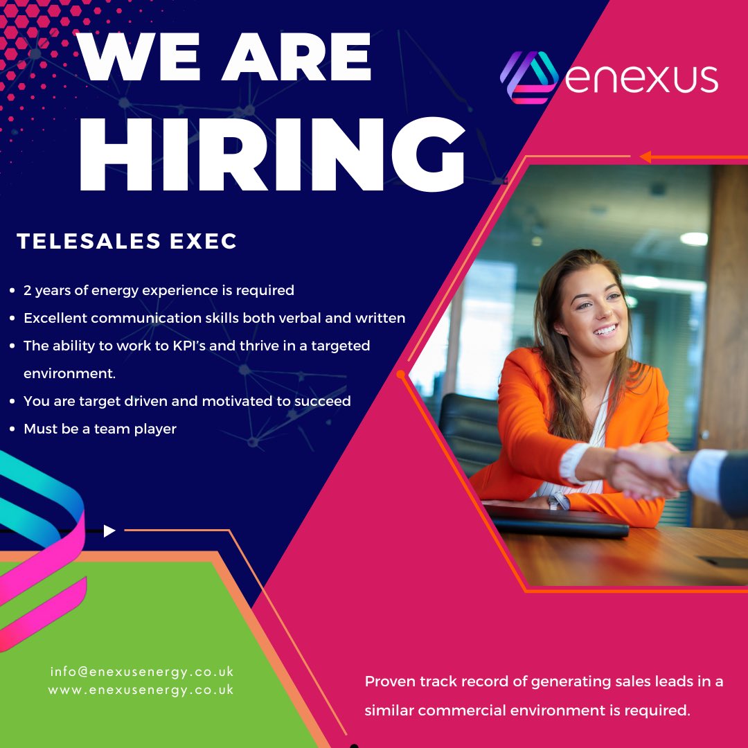 Enexus Energy (@enexusenergy) on Twitter photo Your Opportunity To Join Team Enexus!!
Our core focus is to help businesses spend less, use less and become greener.
Keen to make your mark at a fast growing, exciting, innovative business? Contact info@enexusenergy.co.uk today! #Jobs #blackpool #vacancy #sales Your Opportunity To Join Team Enexus!!
Our core focus is to help businesses spend less, use less and become greener.
Keen to make your mark at a fast growing, exciting, innovative business? Contact info@enexusenergy.co.uk today! #Jobs #blackpool #vacancy #sales