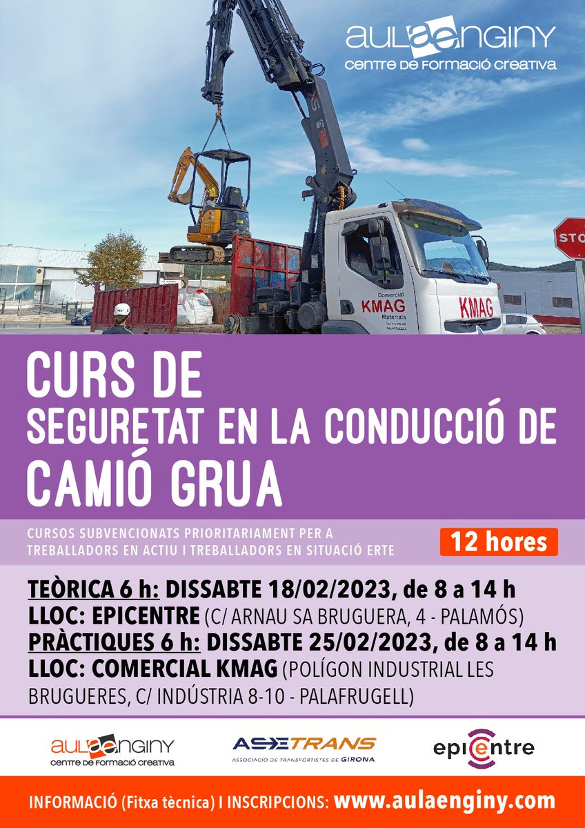 aulaenginy's tweet photo. Recorda! Aquest mes de febrer, CURS DE SEGURETAT EN LA CONDUCCIÓ DE CAMIÓ GRUA. Informa't i apunta't!!!
https://t.co/Cqx4Twnkyf https://t.co/gTsoav8LpB