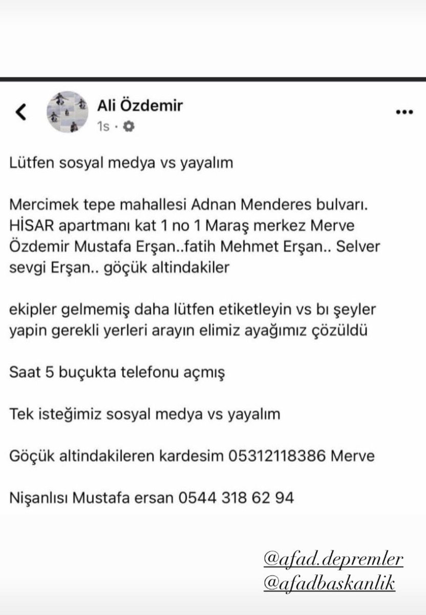 Arkadaşlarımı kurtarın 🙏
<a href="/AFADBaskanlik/">AFAD</a>  <a href="/DepremDairesi/">AFAD Deprem</a>
