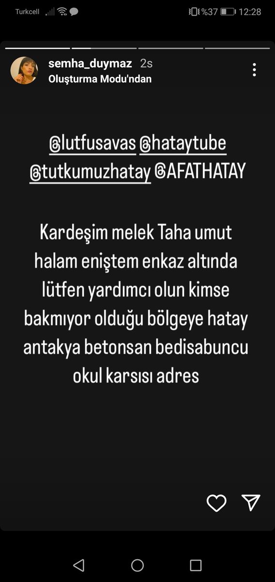 nilsunuzz's tweet photo. Taha duymaz ve ailesi enkaz altında, kimse ilgilenmiyor lütfen yayalım... #deprem #ENKAZALTİNDAYİM https://t.co/wZzfZ5gcY5